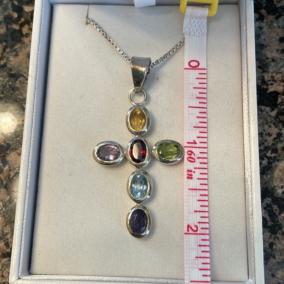Sterling Silver Genuinely Gemstone Cross Pendant Retail 395.00 NWT - Picture 3 of 10
